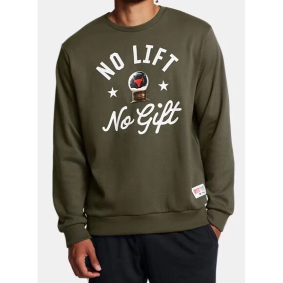 Under Armour Project Rock Men Sz M Red One No Lift No Gift Crew Neck Sweatshirt - Picture 10 of 10